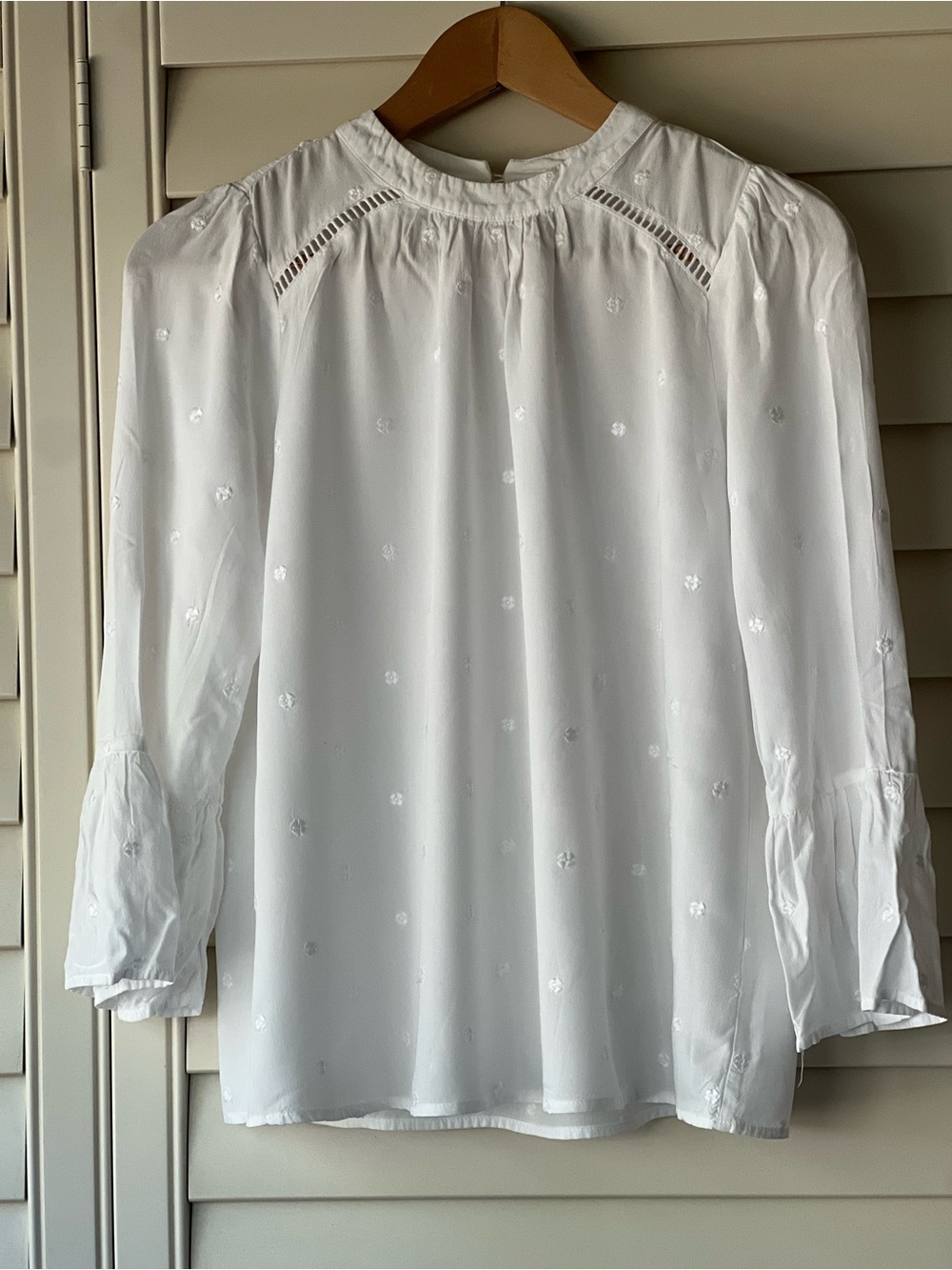 LOFT White Embroidered Long-Sleeve Women's Top, Size Small, Cottagecore